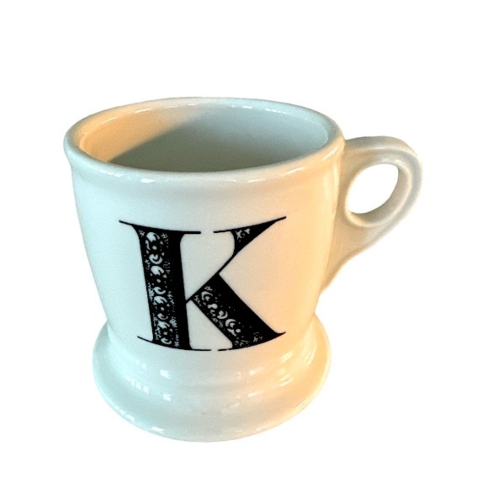 Anthropologie Monogram Letter K Barber Shop White Black Coffee Tea Mug Cup